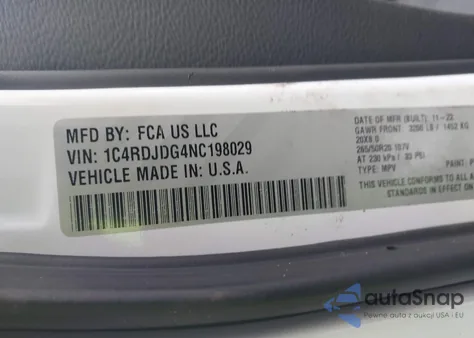 2022 Dodge Durango Gt Plus Awd z USA, uszkodzony, nr VIN 1C4RDJDG4NC198029